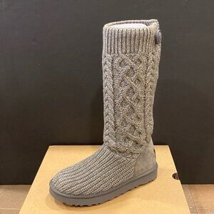 UGG Women's Classic Cardy Knit Grey Knee High Boots Bootie Shoes Flats NEW